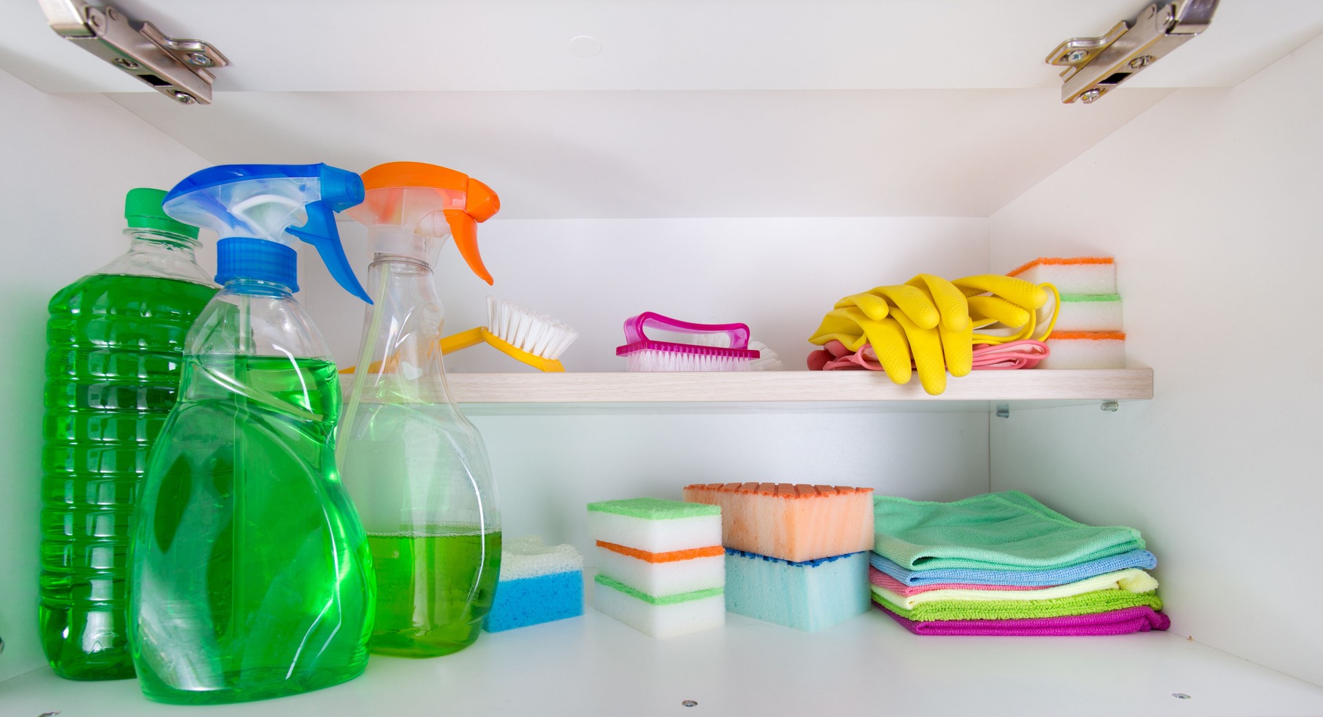 Cleaning supplies in pantry